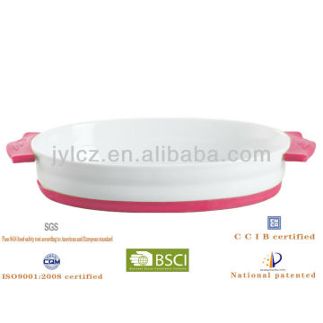 porcelain fry pan with silicone handle and base